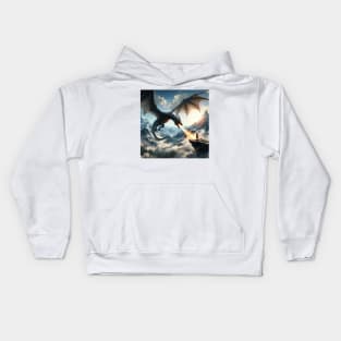 A Fire-Breathing Dragon Unleashes its Flames from the Sky onto a Woman Kids Hoodie